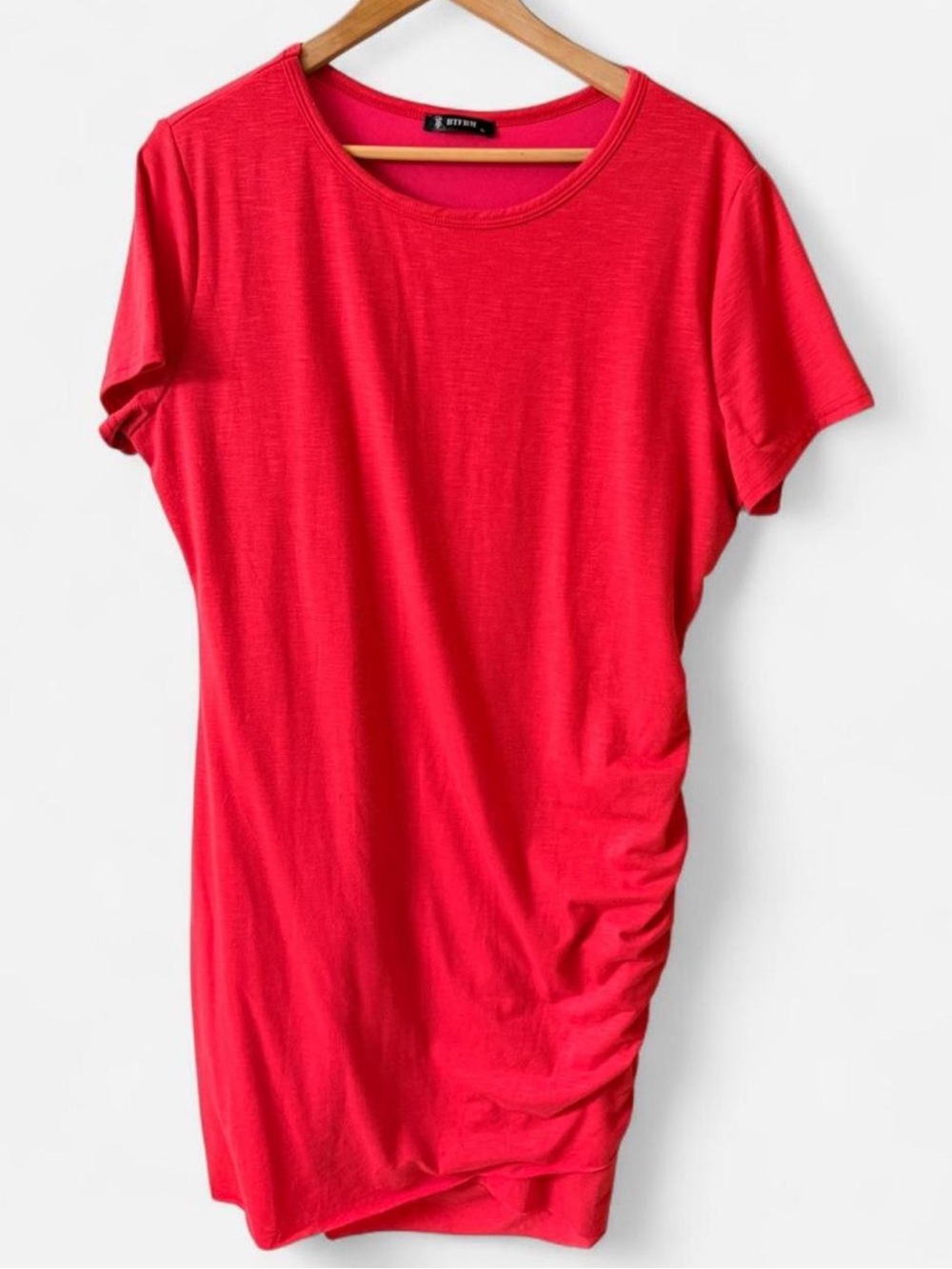 Side-Ruched Short Sleeve Mini Dress (pink)